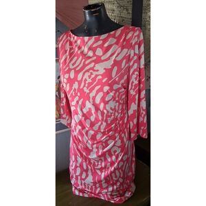 Eliza J Pink and White Abstract Blouse